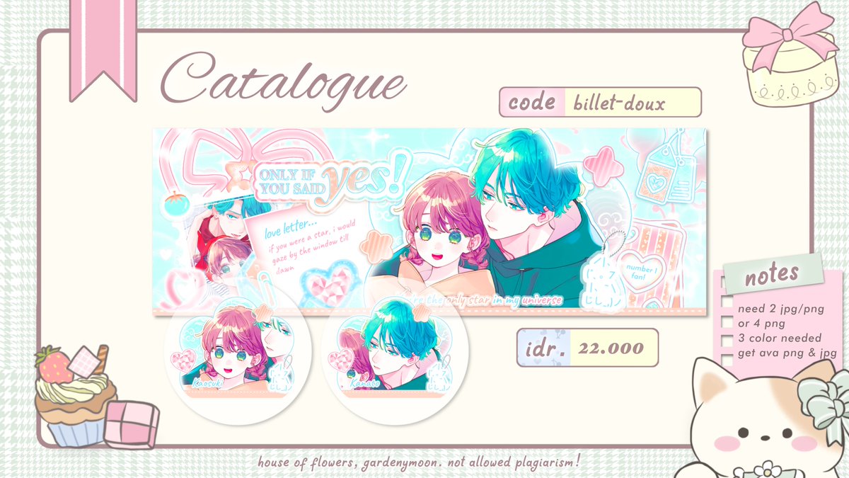 gardenymoon's tweet photo. ꒰ 🌷 ꒱ OSPEK TIME! help repost ฅ^•ﻌ•^ฅ

hawoo semua! vani membawa anak baru hasil remake katalog lama vani yaitu 'billet-doux' yang siap di-OSPEK! jika ada yang tidak amang, kindly ketuk dm vani yaa! thank uuu for ur time💗

#zonauang #zonaba https://t.co/vGkzf3JkcP