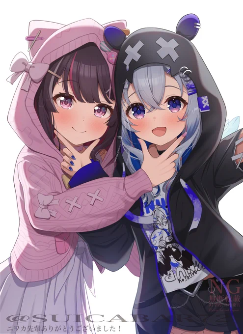 2人自撮りポーズかなあず 少し力加減間違えたかなたそ差分 #かなたーと #AZKiART #Skeb