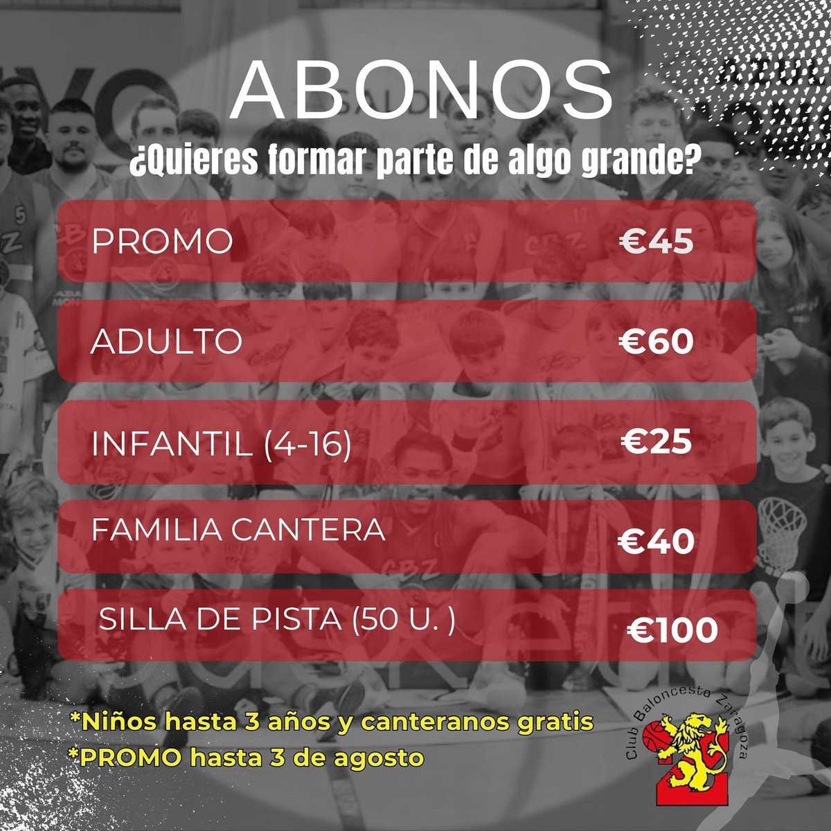 Ojo al roster que está montando CBZ para afrontar el reto de la 2ªFEB. Claramente van a más que intentar salvar la categoría, se nota ambición y buen ojo. Queda una semana para abonarse a precio promocional. Y ojo a las dos piezas que faltan, seguirá la chistera...
#Basketistas