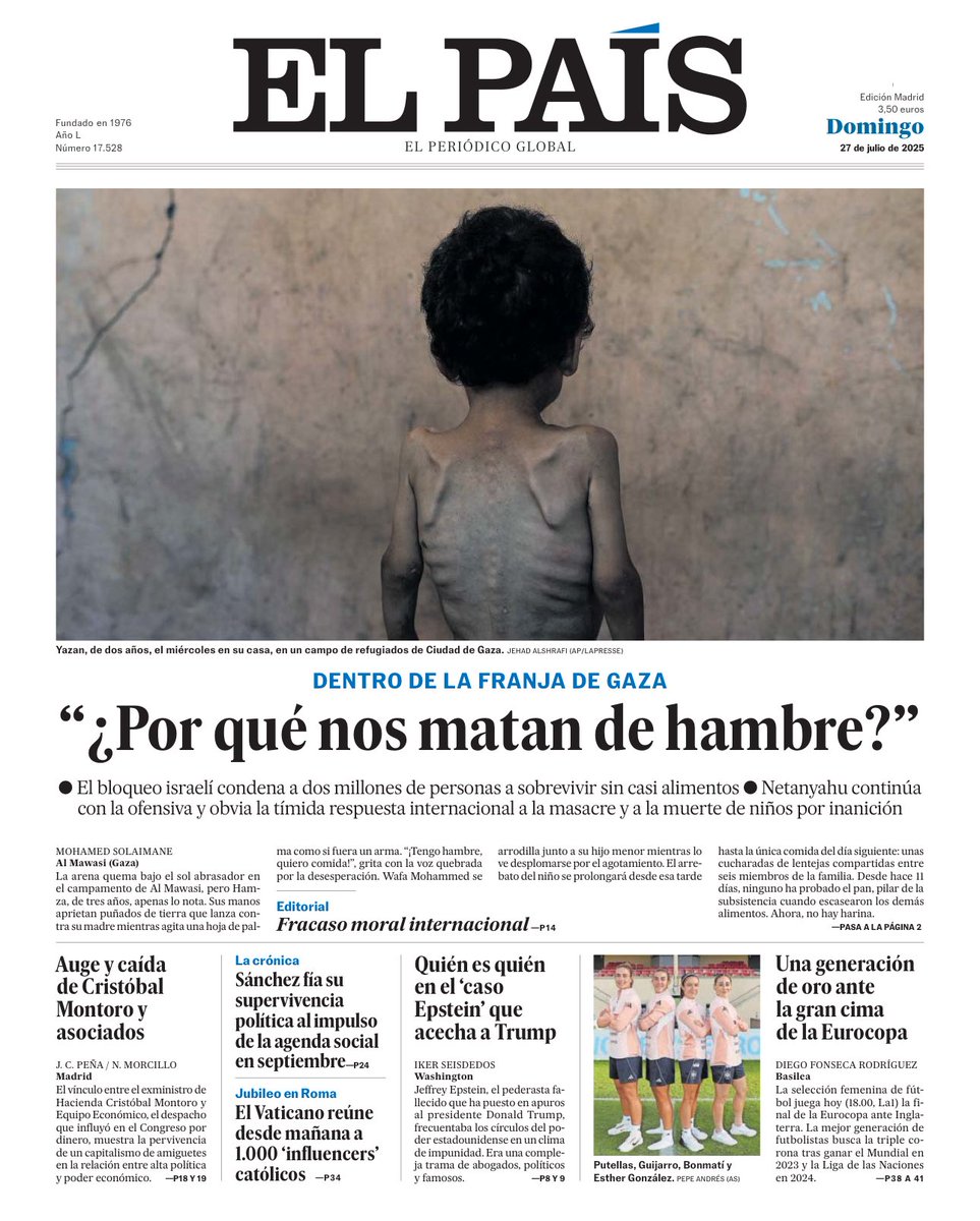 Portada de EL PAÍS, domingo 27 de julio