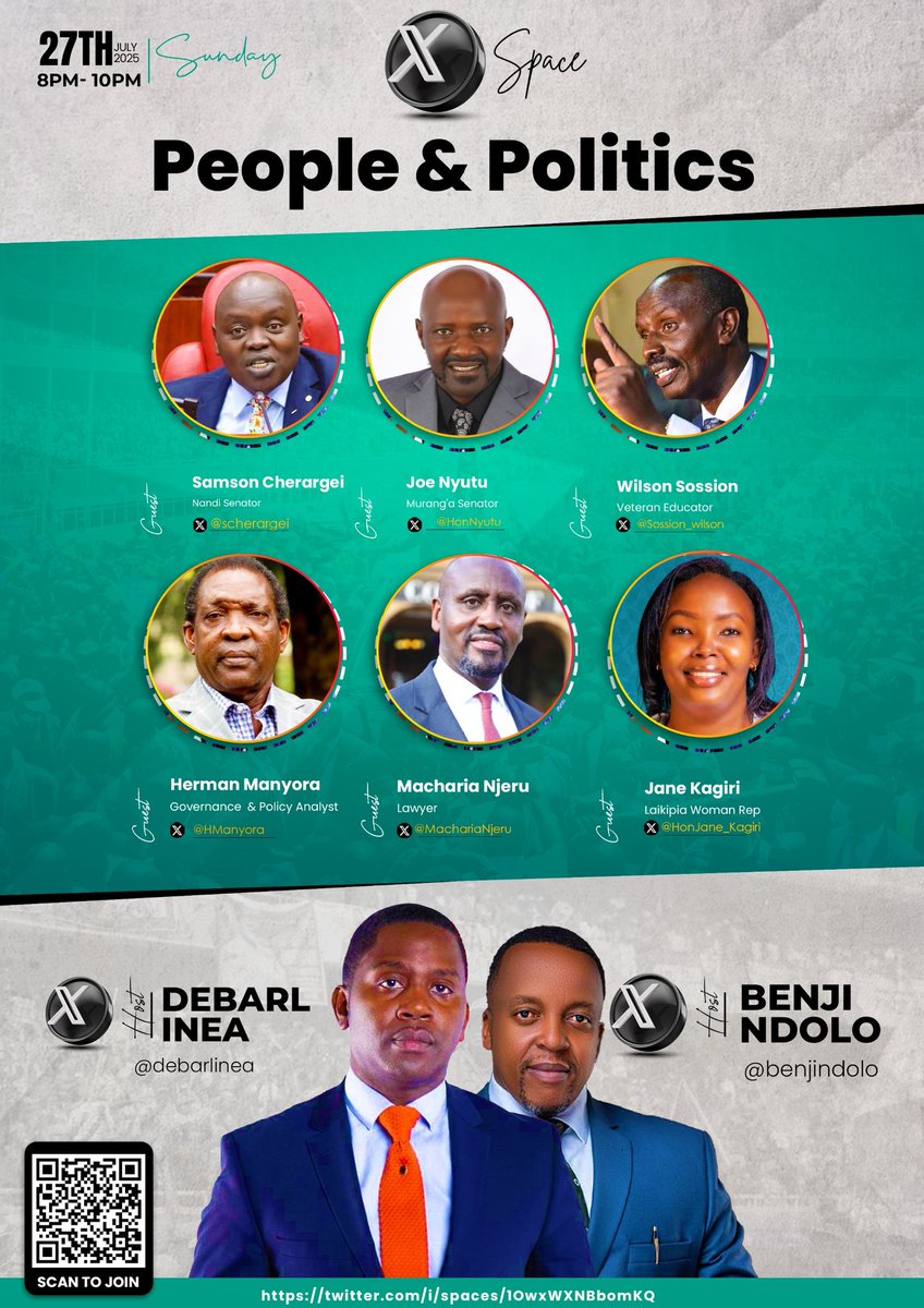 Phil_ke1's tweet image. Join an insightful X Space conversation this Sunday, 27th July 2025, from 8PM to 10PM as @debarlinea and @BenjiNdolo host top voices in governance and politics: @scherargei, @HonNyutu, @Sossion_wilson, @HManyora, @MachariaNjeru, and @HonJane_Kagiri.
👉 x.com/i/spaces/1OwxW…