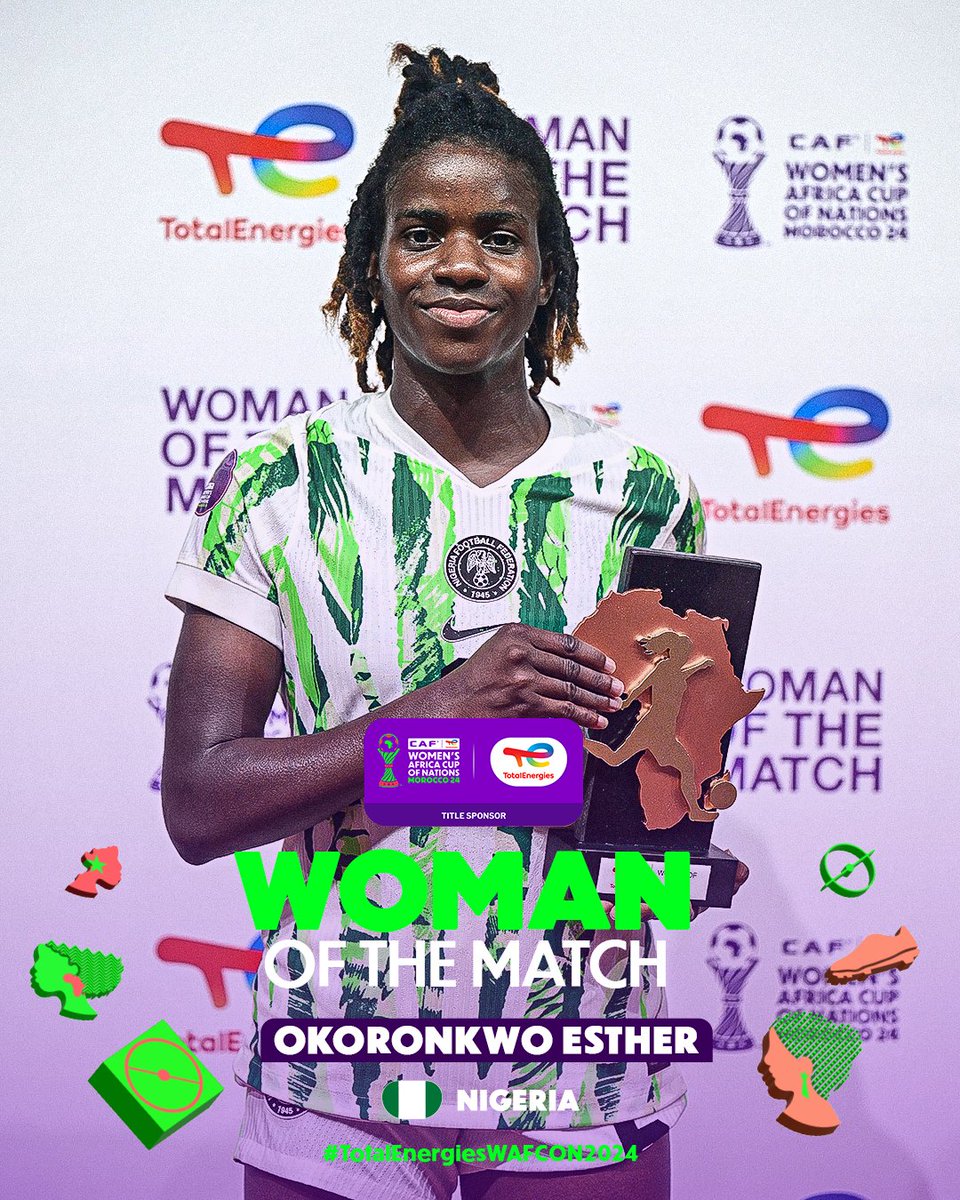 LISinternationl's tweet image. WAFCON Champions @NGSuper_Falcons
Woman of the Match @esiokoronkwo
Player of the Tournament @Rasheedat08
Goalkeeper of the Tournament @Nadoziechiamaka
Coach of the Tournament โ Justin Madugu
What a sweep by the Super Falcons!
#LadiesInSports #MissionX #WAFCON2024