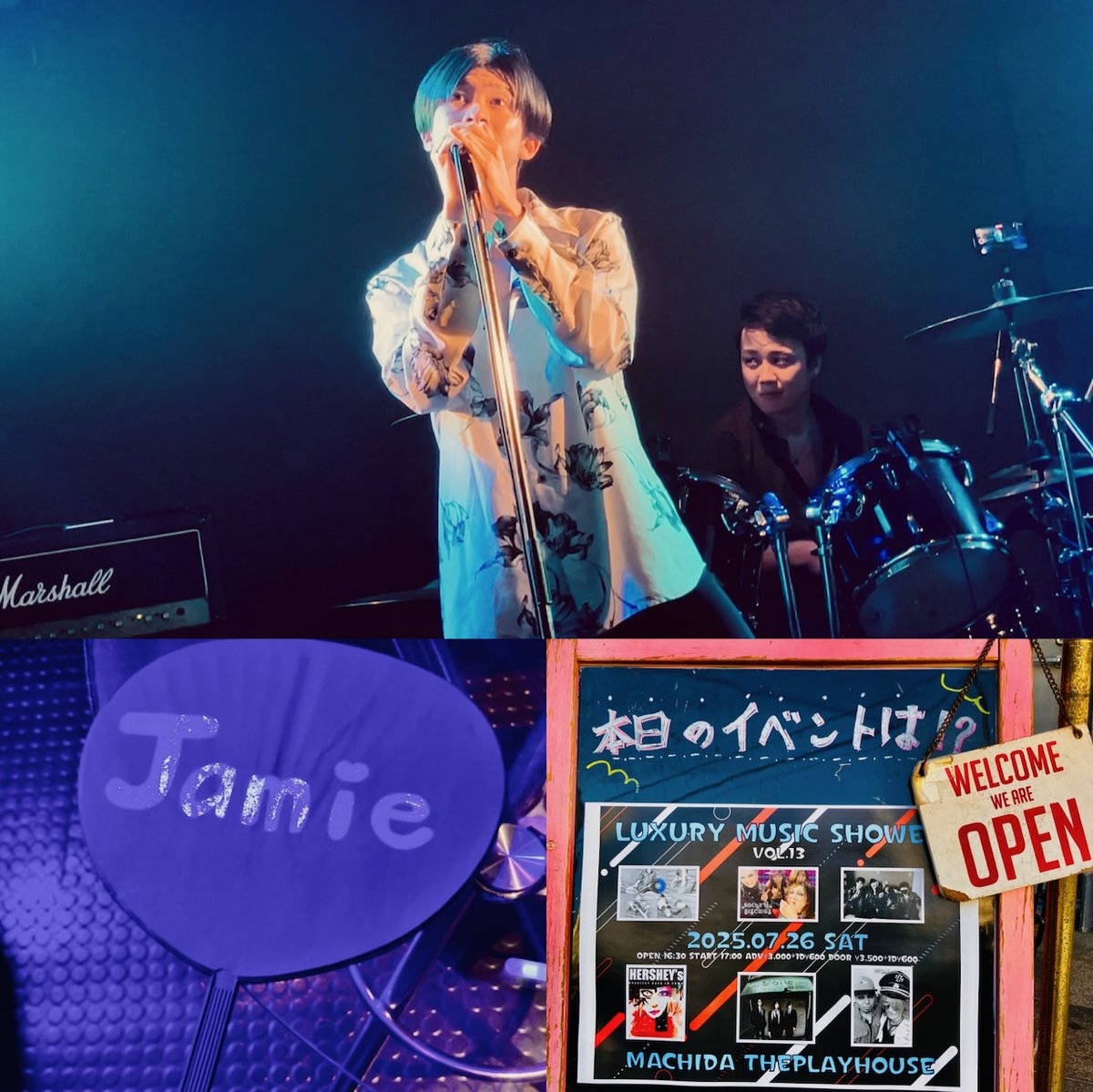 paddyphield's tweet image. 【スタッフ単独】
7月26日、ジェイミーがボーカルのThe Mania@町田プレイハウスへ♪
ドラムの無雨さん『卒業ライブ』ということで、気持ちの入った熱いステージ⚡️
メンバー応援グッズを用意してくれるファンの皆様と一緒に、楽しく盛り上がりました😊