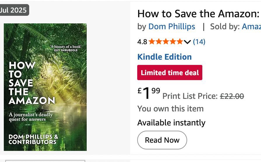 RebeccasBooks's tweet image. UK Kindle edition of HOW TO SAVE THE AMAZON is cheap today!