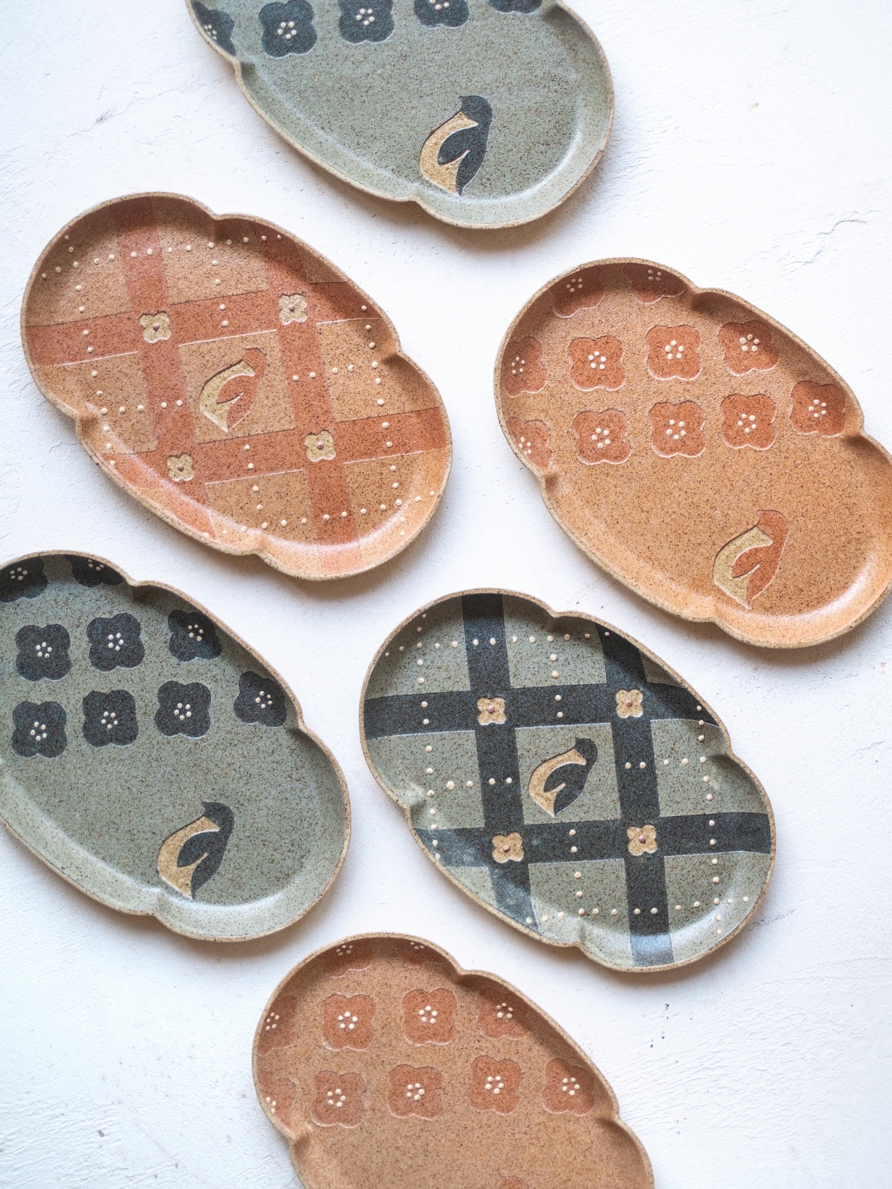 苔色工房　田中遼馬　大皿小皿セット　チューリップ　ミントグリーン・ピンク　新品 苔色工房 田中遼馬 大皿小皿セット チューリップ ミントグリーン