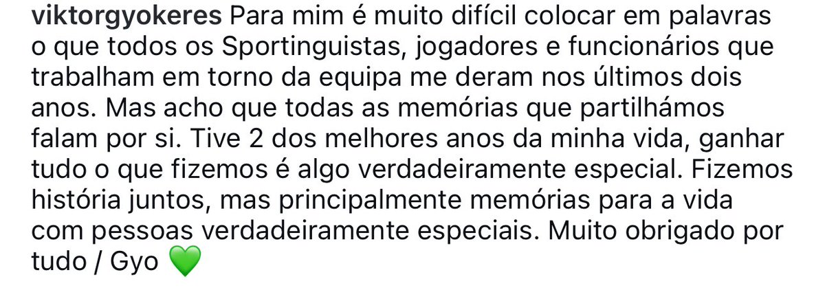 Sporting_CPAdep's tweet image. Viktor Gyökeres despede-se do Sporting CP: “Tive 2 dos melhores anos da minha vida, ganhar tudo o que ganhámos é algo verdadeiramente especial.”
“Fizemos história juntos, mas principalmente memórias para a vida com pessoa verdadeiramente especiais.”