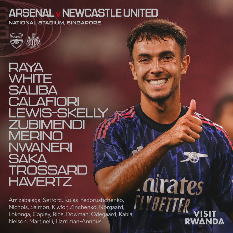 Arsenal's tweet photo. 🔵 𝗧𝗘𝗔𝗠𝙉𝙀𝙒𝙎 🔘

⚖️ Zubimendi starts
🎯 Merino in midfield
💪 Havertz leads the line

Let’s do this, Gunners 👊 | Watch LIVE on https://t.co/4KJlfKW7rt from 12.30 (UK)