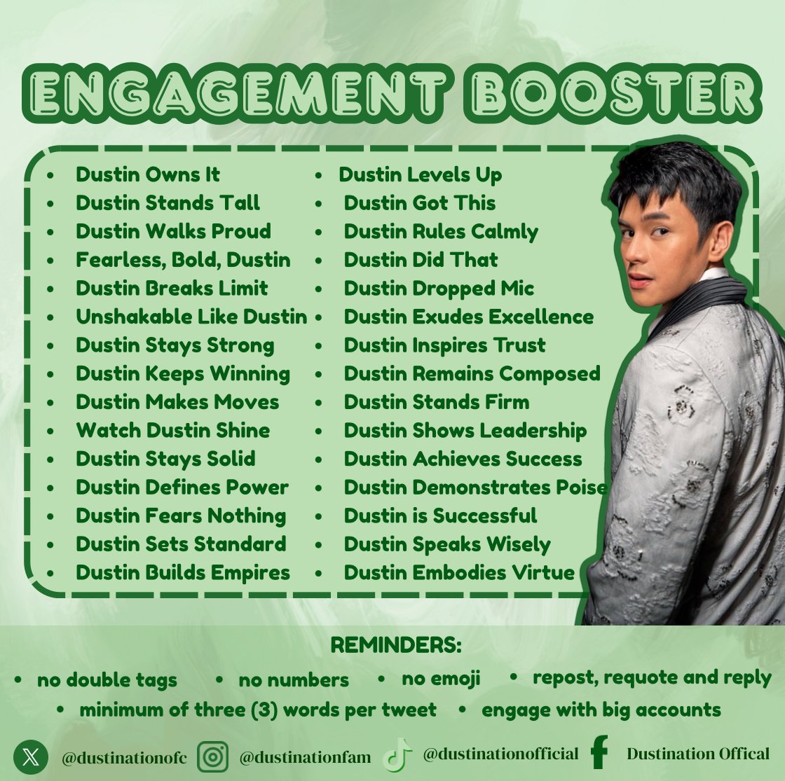 dustin_trends's tweet image. Another tag booster for YU!

[Reply here as many as you can]

Reminders:
• Avoid using numbers, emojis, and capital letters
• Minimum of three words per tweet
• Include pictures and videos  
• Repost, Requote, and Reply
• Engage on fresh tweets

DUSTIN RUMBLE READY
DUSTIN…