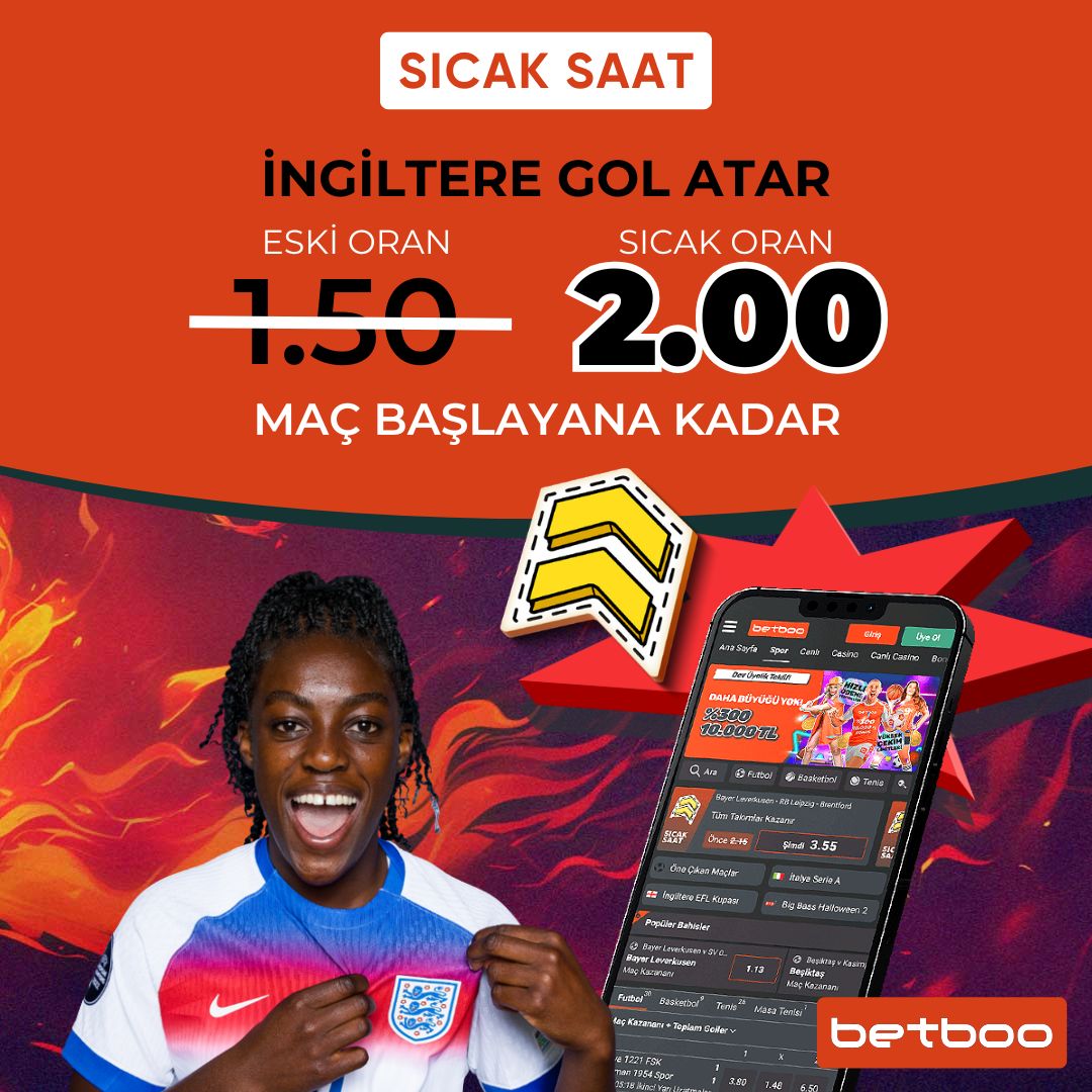 boonedirya's tweet image. Bugün Kadınlar EURO 2025 Finali var!
İspanya 🆚 İngiltere #Euro2025
🔥 SICAK SAAT: İngiltere Gol Atar oranını 1.50 yerine 2.00 yaptık!
Maç başlayana kadar bu fırsatı kaçırma, yüksek oranlardan faydalan 📲 tinyurl.com/yd83ta2y