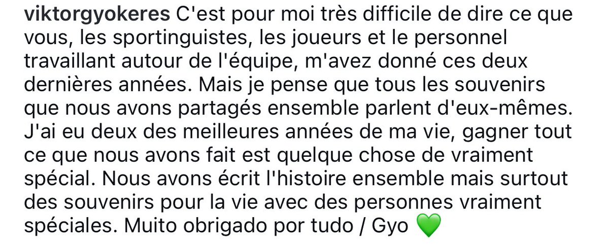 Le message de Gyokeres pour les sportinguistas. Obrigado monstro 👋🏽💚