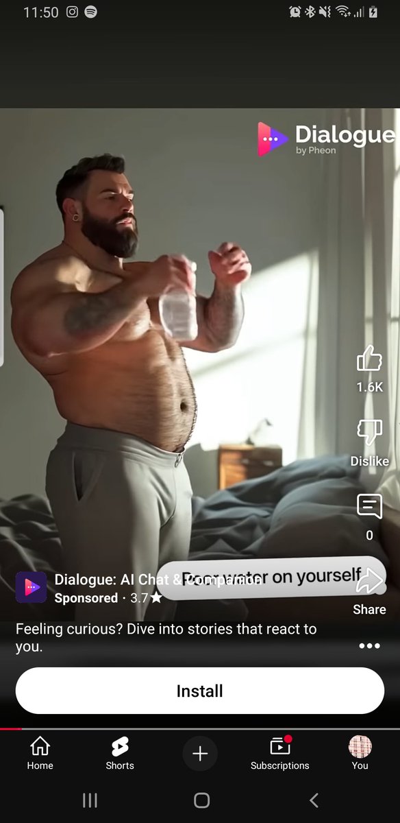 Cinfid's tweet image. the ai app ads have suddenly switched to advertising big men to me instead of anime girls, is this a threat
