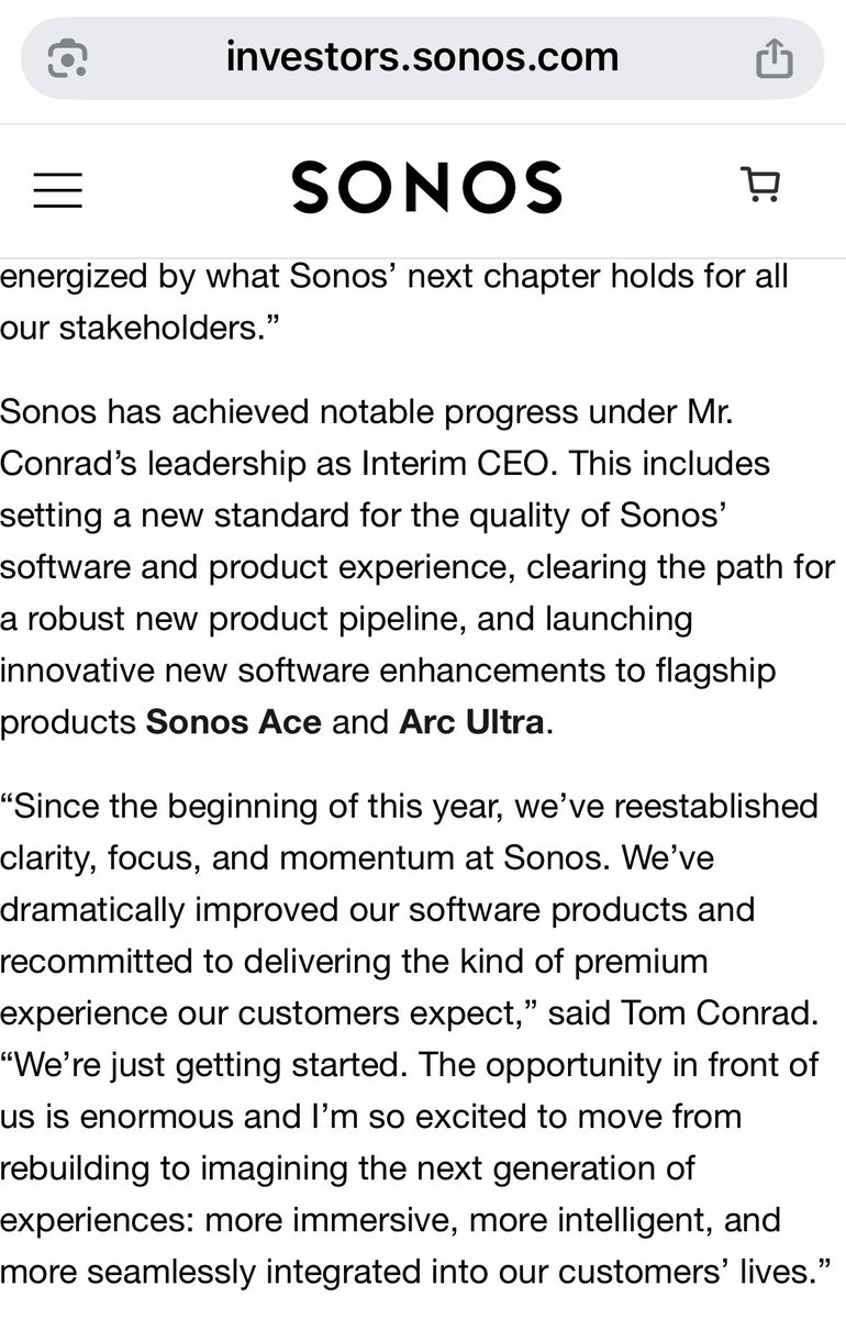 Hey <a href="/tconrad/">Tom Conrad</a> , congratulations on getting the <a href="/Sonos/">Sonos</a> CEO gig permanently. Talks below about new software standards. Still too slow coming through to consumers. And can we have a bit more innovation in the app please. #sonos