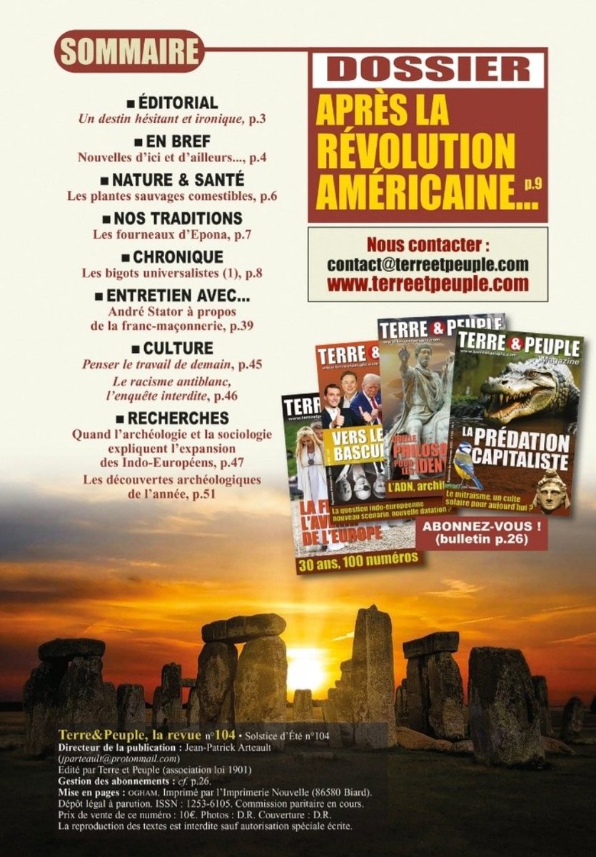 ClovisLuteceFR's tweet image. +++ Terre & Peuple Magazine
Solstice d'été- n°104+++
terreetpeuple.com/terre-et-peupl…