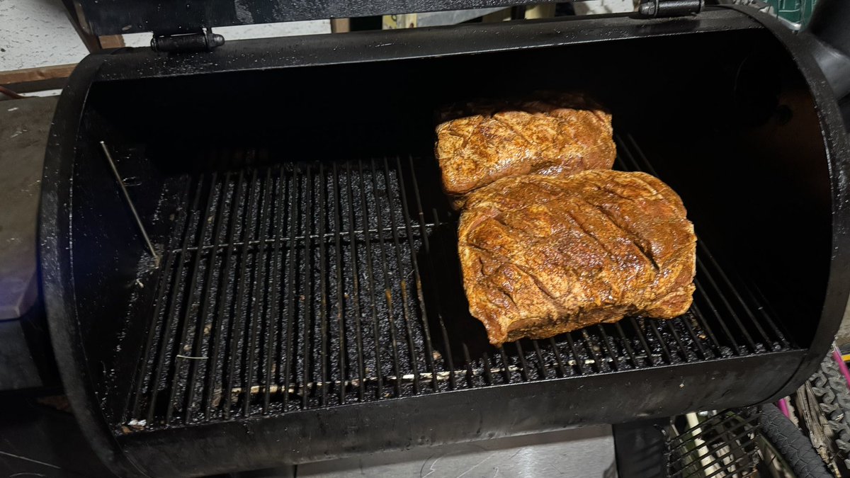 Smoking 2 pork butts for Julianne’s 16th birthday. We’re making pulled pork tacos for us and her friends. I’ll show those later. 

Before: