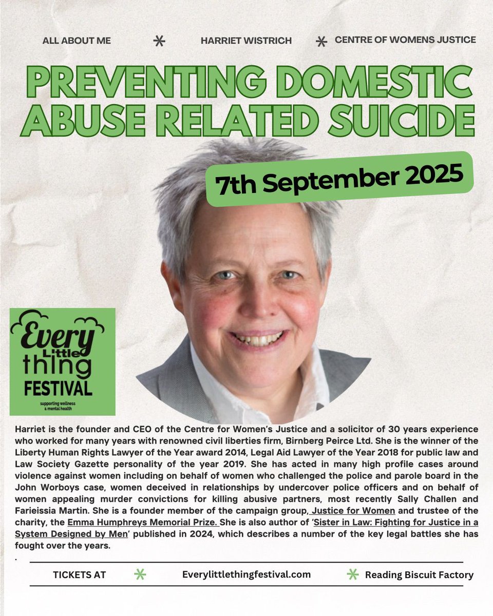 shazmataz72's tweet image. We’re deeply honoured to welcome Sharon Holland, Rosie Lewis, and Harriet Wistrich to the Every Little Thing Festival, where they will speak out as part of the vital Domestic Abuse Related Suicides campaign.
Through powerful personal stories, expert insight.