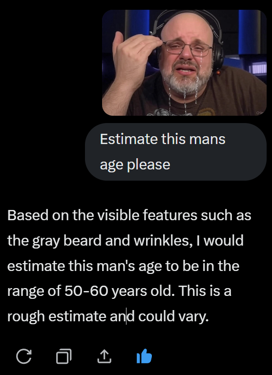 LolCowBasement's tweet image. Hahahaha, @RLM_Corp even AI thinks you look 60 years old, keep dying that beard you insecure living fossil bum.