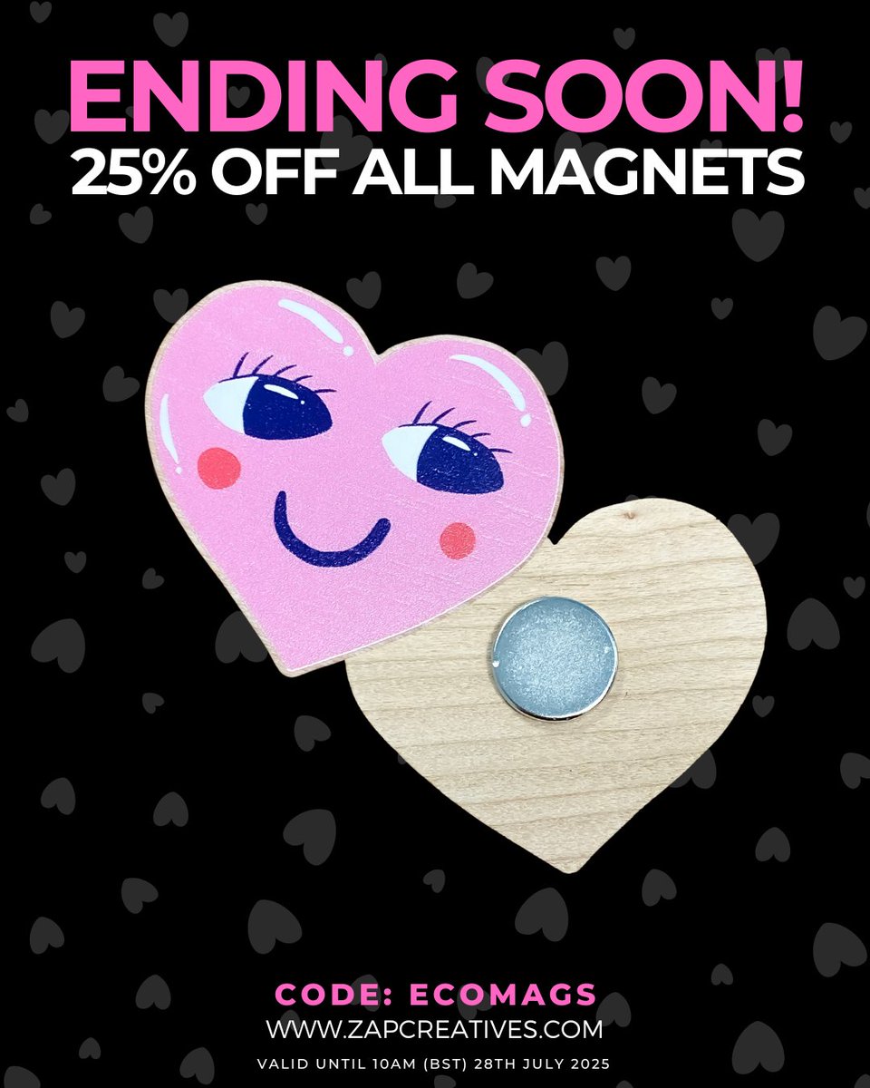 ZapCreatives's tweet image. Don’t miss out, this offer ends 10am (BST) tomorrow - Get 25% off ALL magnets with code: ECOMAGS zapcreatives.com