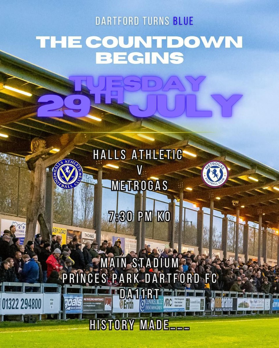dartfordfc's tweet image. History is made on Tuesday night as the Halls boys host @MetrogasFC at Princes Park Stadium.
Adults £5, Dartford FC Season Ticket Holders FREE
