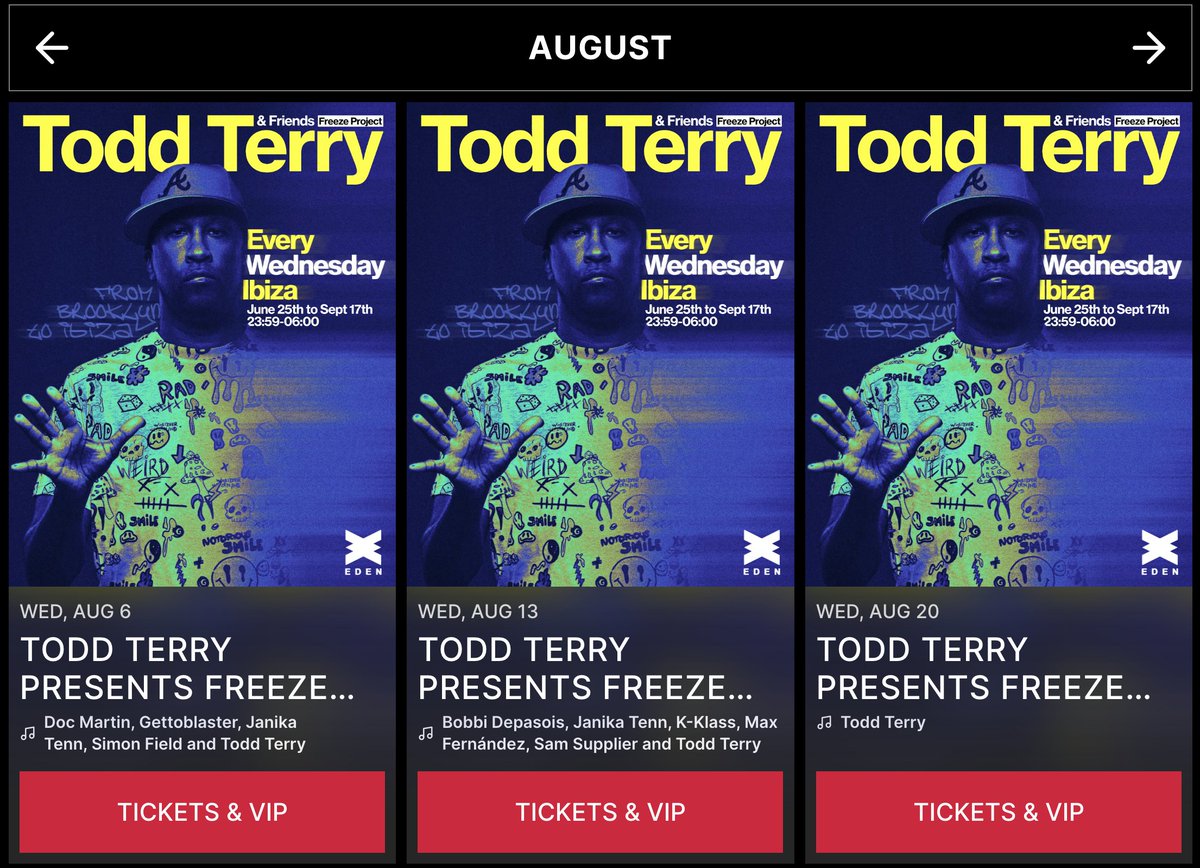 Freeze.Records (@freezerec) on Twitter photo Every Wednesday at <a href="/eden_ibiza/">Eden Ibiza</a> in Sant Antoni
<a href="/djtoddterry/">Todd Terry</a> & Friends: <a href="/FreezeRec/">Freeze.Records</a> Project
#Ibiza #Ibizaclubbing #ibizavibes #nightlifeibiza #Ibizaparty
Tickets: edenibiza.com/toddterry/ Every Wednesday at <a href="/eden_ibiza/">Eden Ibiza</a> in Sant Antoni
<a href="/djtoddterry/">Todd Terry</a> & Friends: <a href="/FreezeRec/">Freeze.Records</a> Project
#Ibiza #Ibizaclubbing #ibizavibes #nightlifeibiza #Ibizaparty
Tickets: edenibiza.com/toddterry/