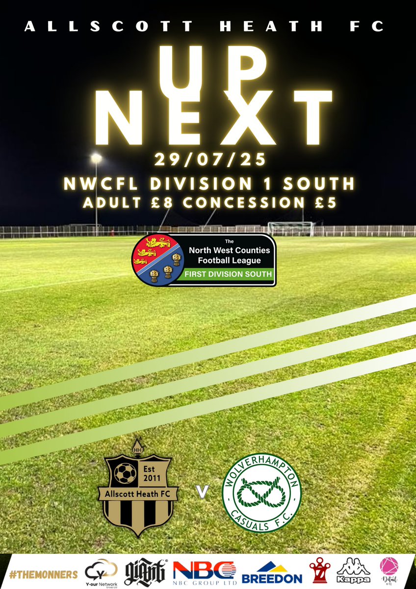 Allscott Heath FC (@allscottheathfc) on Twitter photo Up Next
The Monners hit the road for a short trip up the M54 to take on <a href="/WolvesCassies/">Wolverhampton Casuals FC</a> β a tough test awaits our young Monners side.
#TheMonners π’β« Up Next
The Monners hit the road for a short trip up the M54 to take on <a href="/WolvesCassies/">Wolverhampton Casuals FC</a> β a tough test awaits our young Monners side.
#TheMonners π’β«
