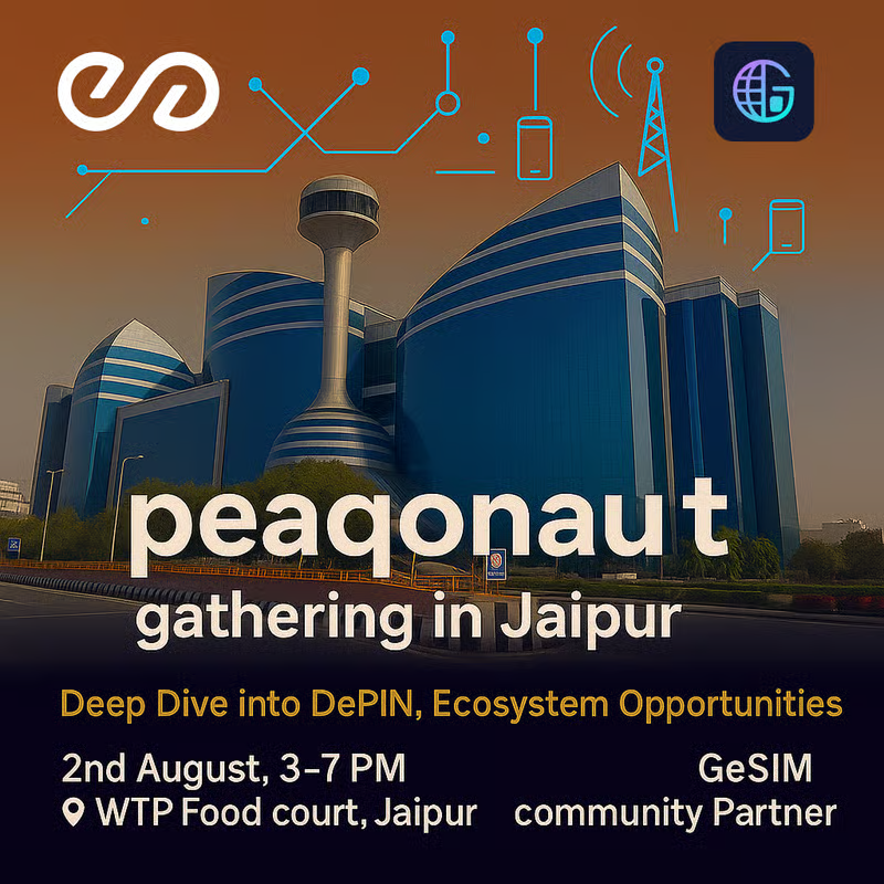 Charchit_WEB3's tweet photo. Hosting a DePIN meetup in Jaipur on 2nd August 🇮🇳

I'll share:
🔹 What is DePIN
🔹 Real apps on @peaq eg. @BistrooIO, @Acurast  
🔹 What we’re building at @GeSIMxyz  — global, on-chain eSIMs

If you're in Jaipur, join us!
Not here? DM me — I’ll send you all the resources.

special thanks to @peaqambassadors @vincentpeaq 
for supporting this initiative.
