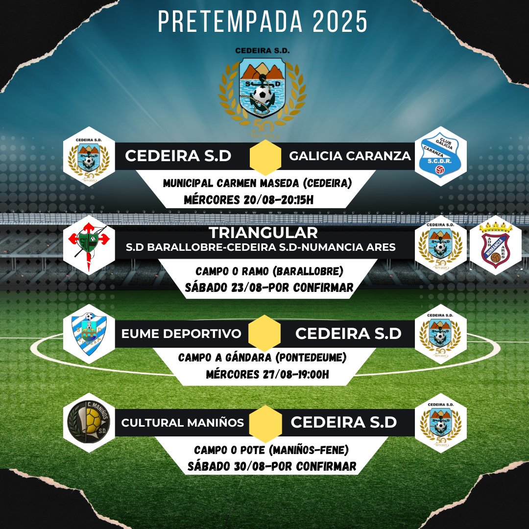 CEDEIRA SD (@sdcedeira) on Twitter photo PRETEMPADA 2025/2026
⚽️🌞⛱️🏆
<a href="/sd_valdovino/">Sd Valdoviño</a>
<a href="/sdc_naronfreixo/">SDC y R Narón O Freixo</a>
<a href="/rosaliavilaboa/">CD Rosalía de Vilaboa</a>
<a href="/CDCarino_/">CD Cariño</a>
<a href="/Gdecaranza/">scdrgaliciacaranza</a>
<a href="/sdbarallobre/">SD Barallobre</a>
<a href="/Numanciares/">Numancia de Ares</a>
<a href="/EumeDep/">Eume Deportivo</a>
<a href="/CulturalManinos/">Cultural Maniños SD</a>
<a href="/MuchaCalidadG/">MUCHACALIDAD</a>
<a href="/Bisbarraenxogo/">Bisbarra En Xogo</a>
OPA CEDEIRA 🖤🤍🖤🤍 PRETEMPADA 2025/2026
⚽️🌞⛱️🏆
<a href="/sd_valdovino/">Sd Valdoviño</a>
<a href="/sdc_naronfreixo/">SDC y R Narón O Freixo</a>
<a href="/rosaliavilaboa/">CD Rosalía de Vilaboa</a>
<a href="/CDCarino_/">CD Cariño</a>
<a href="/Gdecaranza/">scdrgaliciacaranza</a>
<a href="/sdbarallobre/">SD Barallobre</a>
<a href="/Numanciares/">Numancia de Ares</a>
<a href="/EumeDep/">Eume Deportivo</a>
<a href="/CulturalManinos/">Cultural Maniños SD</a>
<a href="/MuchaCalidadG/">MUCHACALIDAD</a>
<a href="/Bisbarraenxogo/">Bisbarra En Xogo</a>
OPA CEDEIRA 🖤🤍🖤🤍