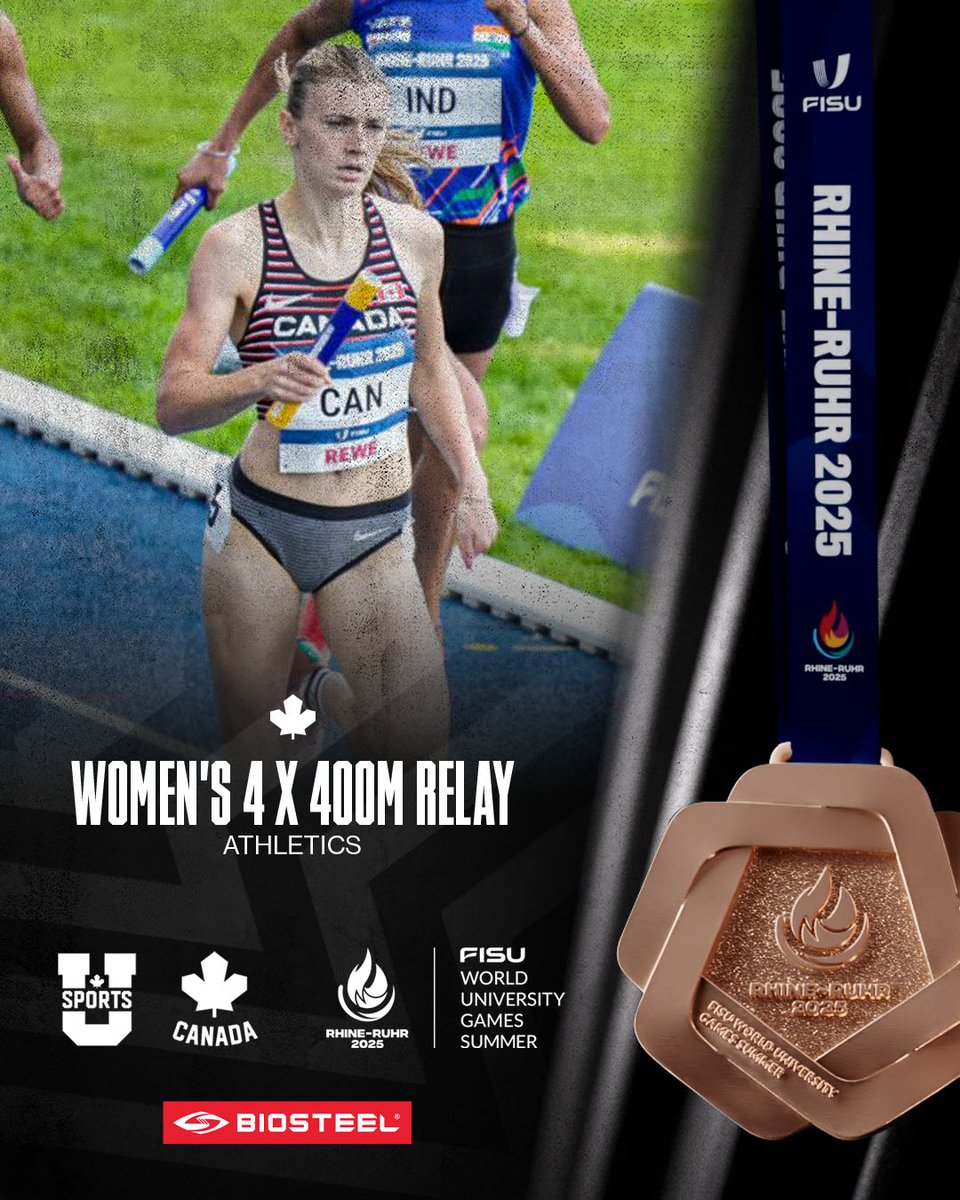 Bronze brilliance! 🥉🇨🇦
Paige Willems, Tyra Boug, Georgia Oland and Favour Ngozi Okpali powered to third place in the women’s 4x400m relay, capturing Canada’s second athletics medal of the Rhine-Ruhr 2025 Games!