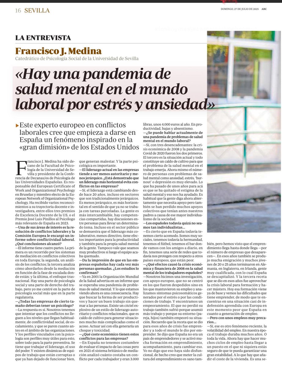 jlgutierrezUS's tweet image. El catedrático @fjmedinadiaz, de @unisevilla , destaca en @abcdesevilla la importancia de transformar la gestión de las organizaciones, incluida la universidad, para promover la salud mental, el bienestar y avanzar en la igualdad estructural. 
#Universidad #SaludMental #Igualdad