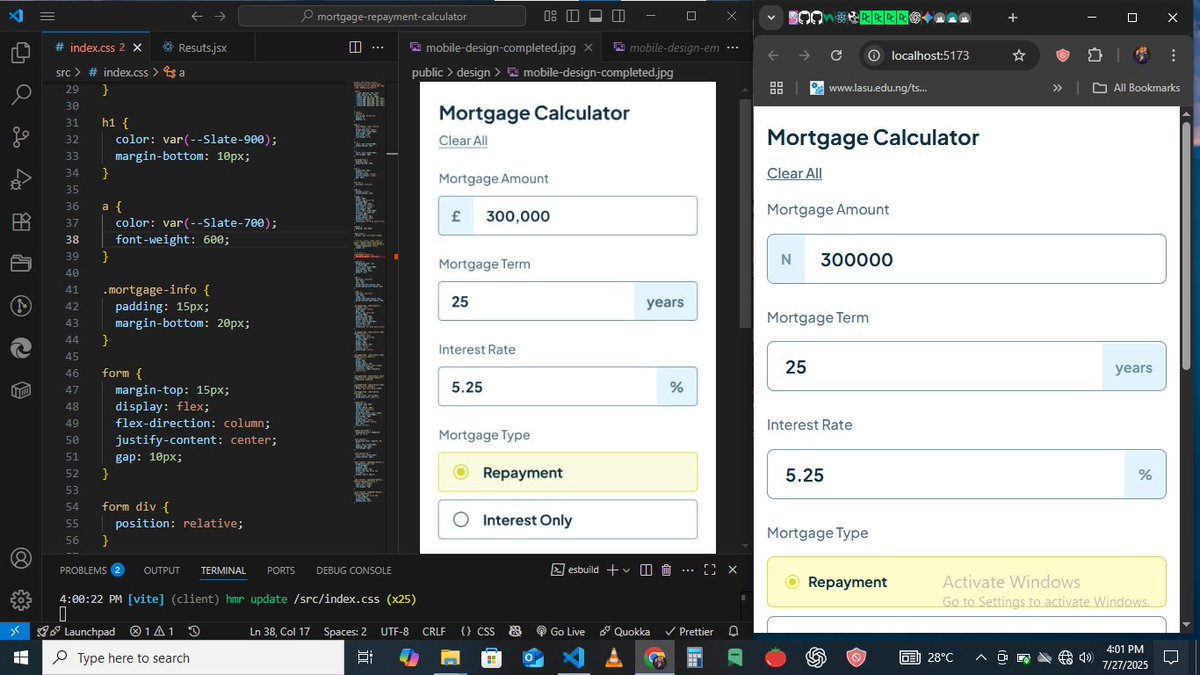 TopeLawal_O's tweet image. Started working on a Mortgage Repayment Calculator from @frontendmentor 🏡
Using React, and currently building out the static components : layout, structure, and styling.
No logic yet. Just focusing on the UI first.
#ReactJS #FrontendMentor #SelfTaughtDev #BuildInPublic