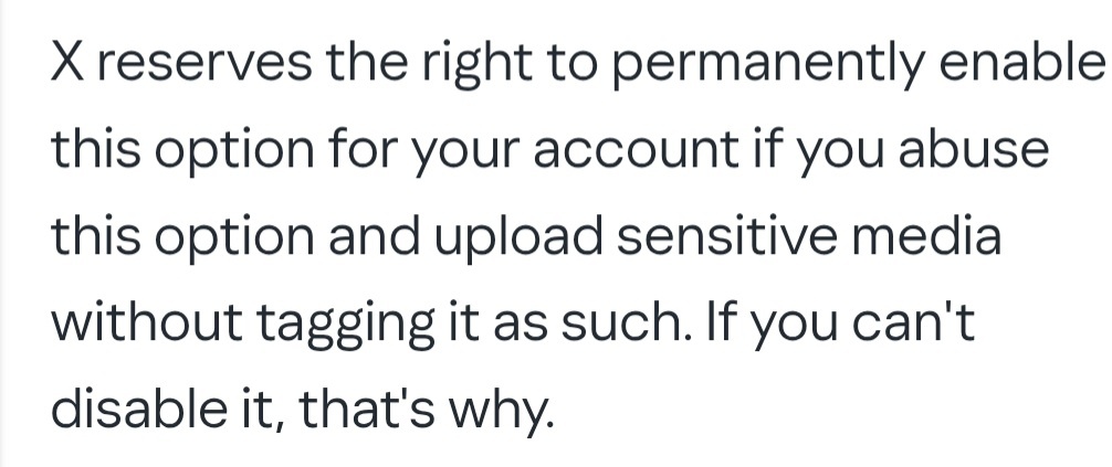 c_2dot's tweet image. If you get hit with the permanent label, your media tab is basically non-existent.
Best part? You can't appeal this.