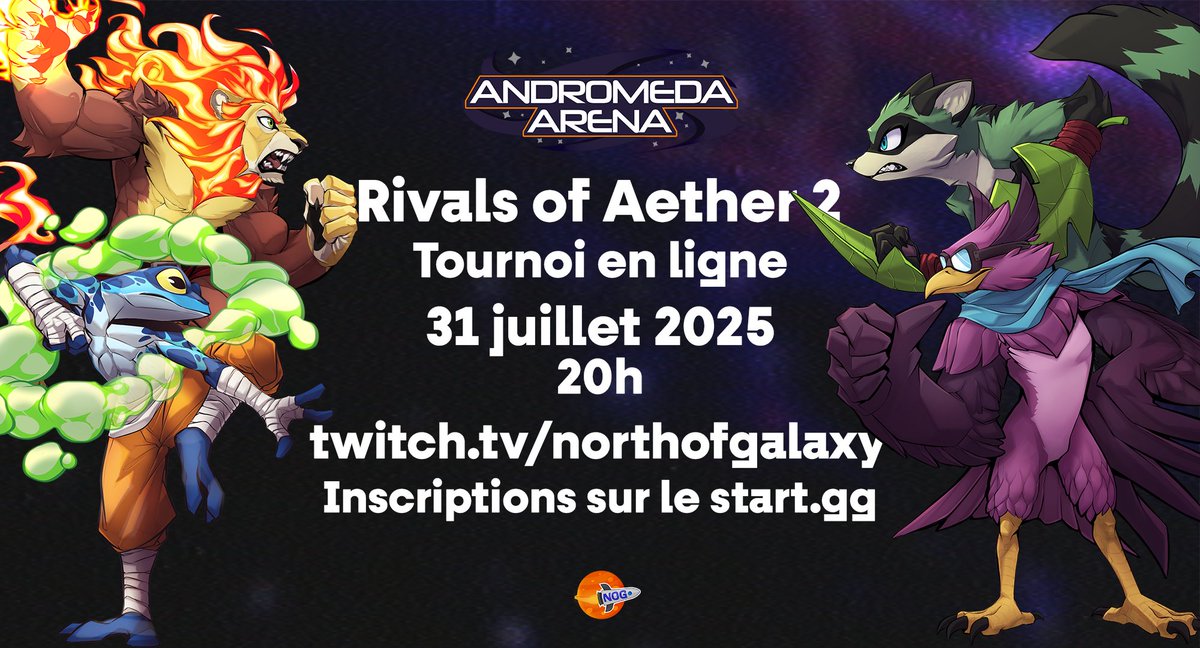 NorthofGalaxy's tweet photo. L'Andromeda Arena revient ce mois-ci avec Rivals of Aether II à l'honneur ! 🔥
On vous attend nombreux.

Inscrivez-vous dès maintenant ⬇️

🔗 https://t.co/7nHhpcJ7VU https://t.co/FvEGyj8wlL