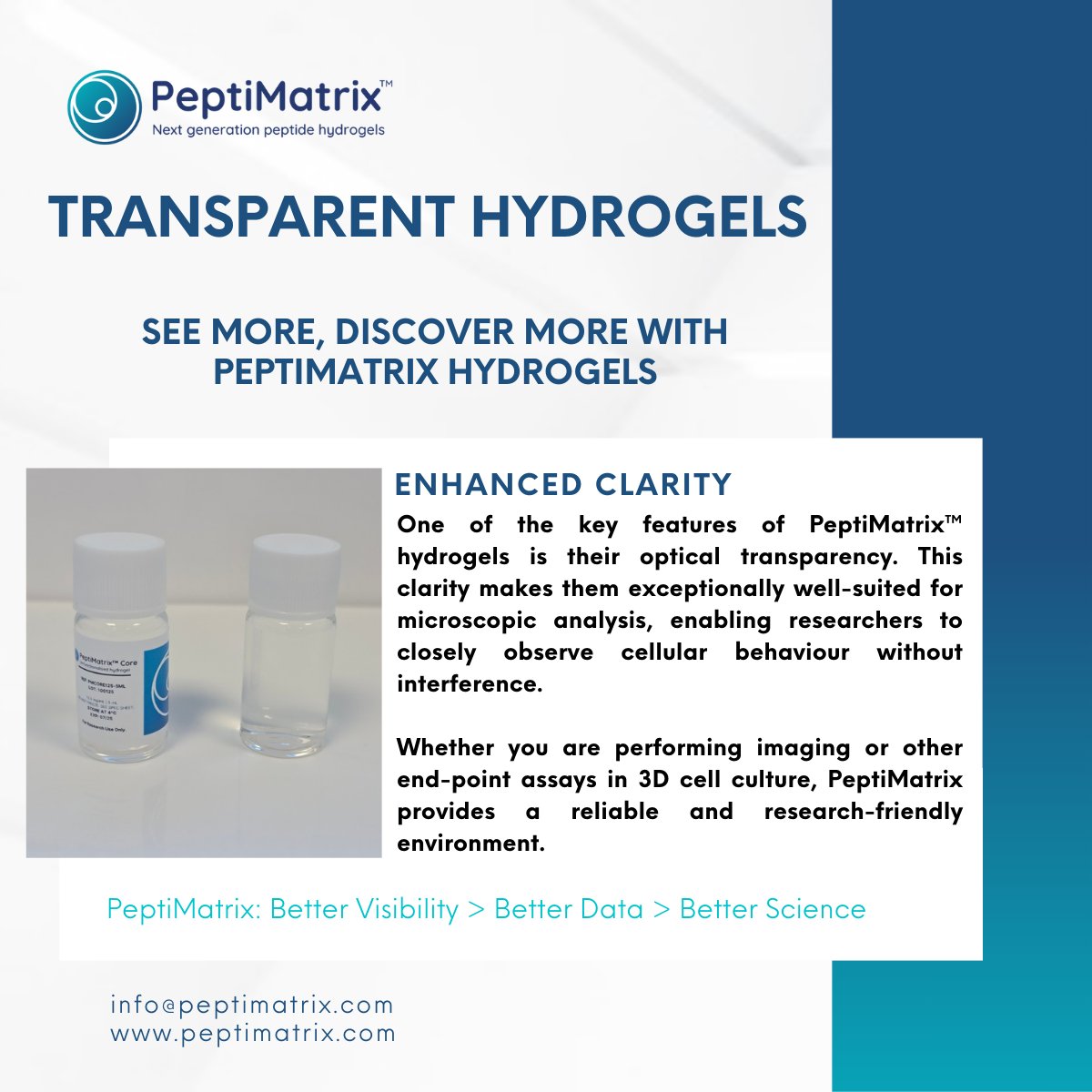 PeptiMatrix's tweet image. Transparency matters in imaging and in science.
PeptiMatrix™ gel is a synthetic, animal-free 3D cell culture matrix that’s optically clear and compositionally defined, supporting reproducible, high-quality research.
#3DCellCulture #ReproducibleResearch #PeptiMatrix