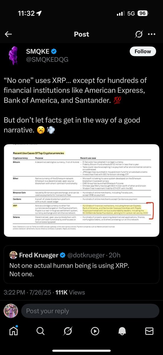 ScamDetective5's tweet image. More lies from @SMQKEDQG. American Express, Bank of America and Santander donβt use XRP.
Here is Santander even telling you directly.
Remember, current XRP price is reflective of many people believing this bullshit, wait until they realize the truth.