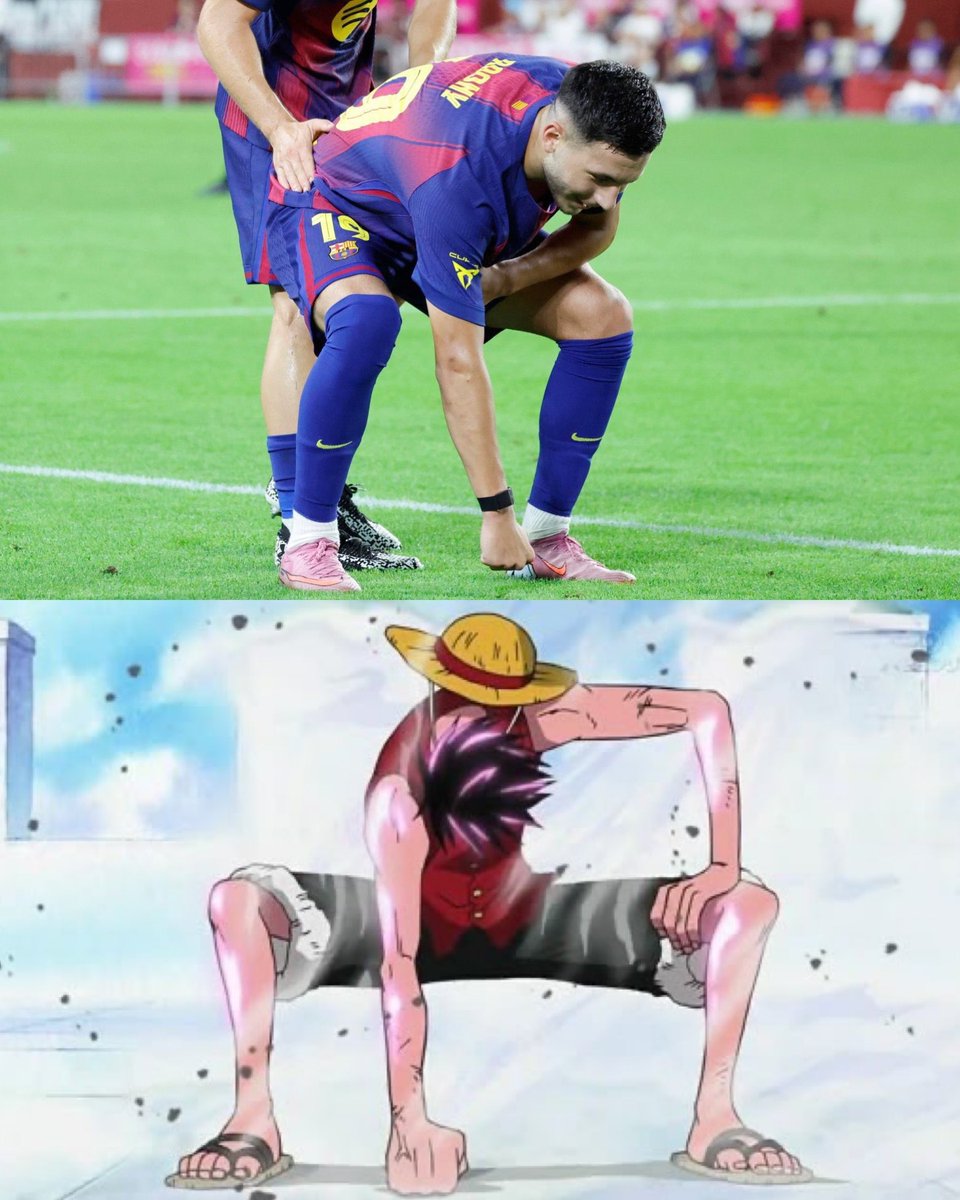 luffyscenes's tweet image. FC Barcelona’s new player Roony Bardghji strikes Luffy’s Gear 2 pose after scoring his debut goal 🔥
