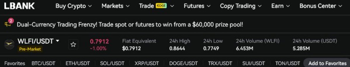 PandaAsiaStreet's tweet image. Arbitrage opportunity for $WLFI. Buy it at Whales market at $0.21, then sell it at LBank for $0.80, 4x when launch, easy.