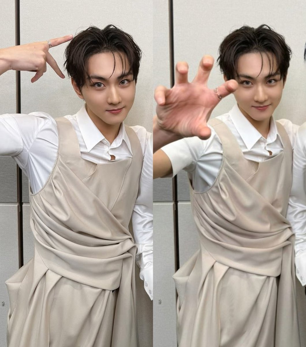 jollywonie's tweet image. He really looks like he&apos;s wearing a dress 😭