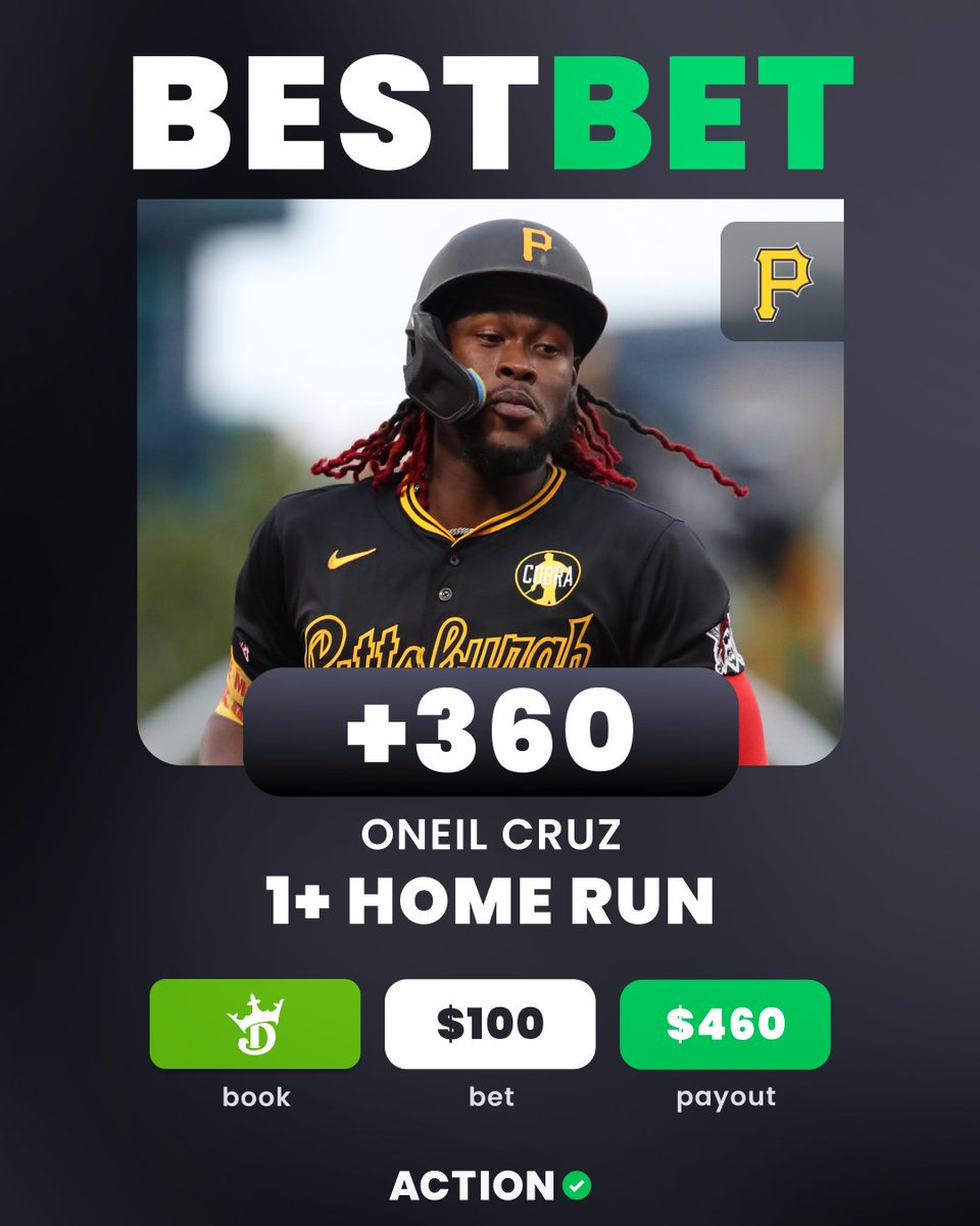 ActionNetworkHQ's tweet image. ⚾️ SUNDAY MLB BEST BET
💣 ONEIL CRUZ 1+ HOME RUN
👇 Add directly to your betslip
bit.ly/CRUZ072725
🗣️ "The 26-year-old has a league-leading 96.3 EV for the season, while his Barrel % (21.7) and Hard Hit % (57.1) are also in the top 1% of baseball."