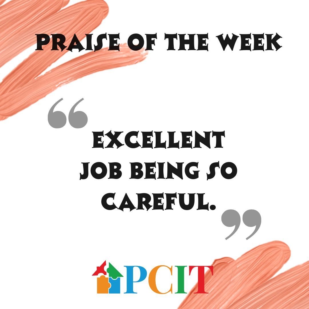 PCIT_Inc's tweet image. PRAISE OF THE WEEK: &quot;Excellent job begin so careful!&quot; When we praise a behavior, the more likely we are to see the behavior in the future. Being careful is great for young children which in turn makes this labeled praise extra effective!  parentchildinteractiontherapy.com