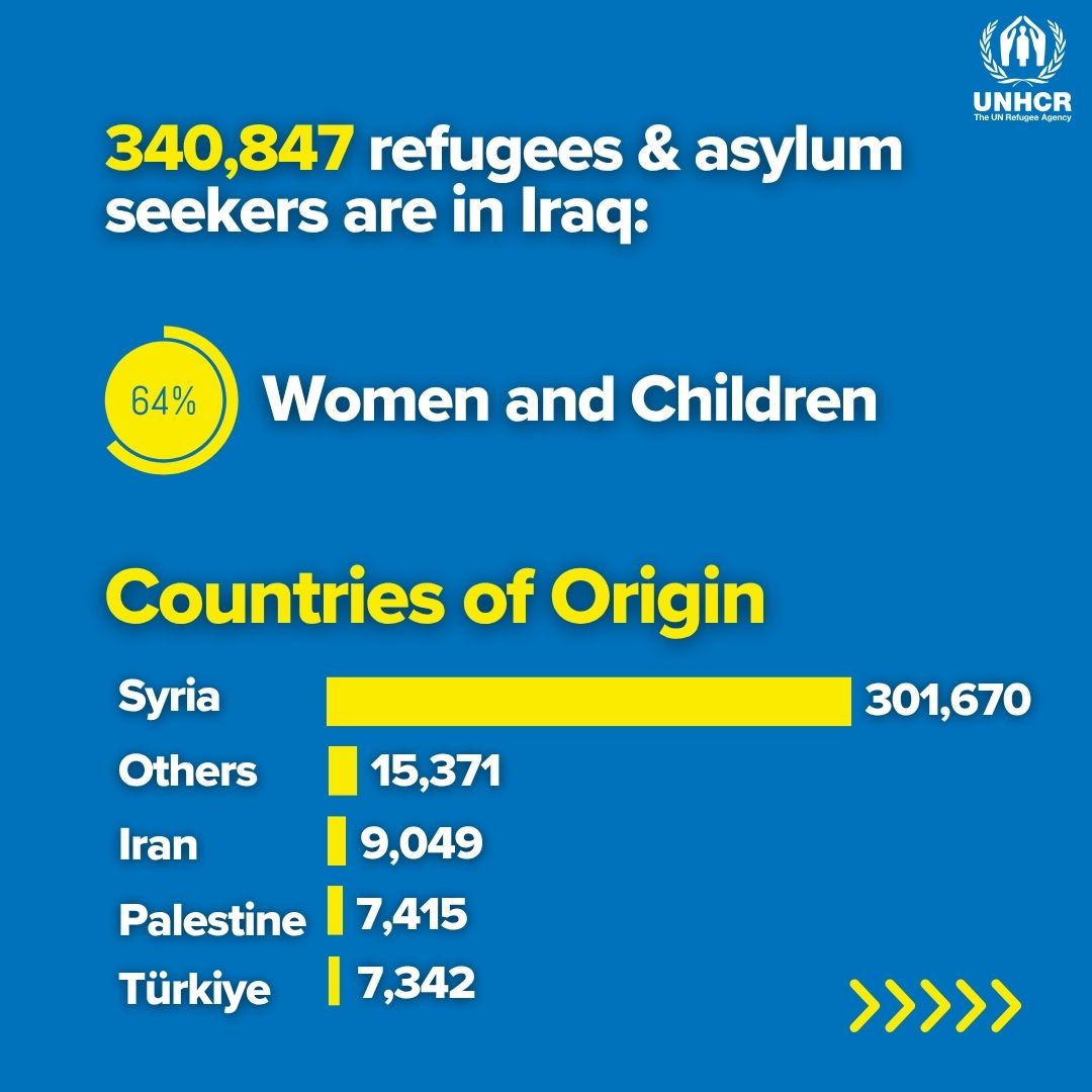 UNHCRIraq's tweet image. How much do you know about refugees in Iraq?
🔹89% of refugees live in the Kurdistan Region of Iraq
🔹88% of refugees in Iraq have fled Syria.
🔹Only 1/3 of refugees live in refugee camps
Learn more: bit.ly/452GFEX