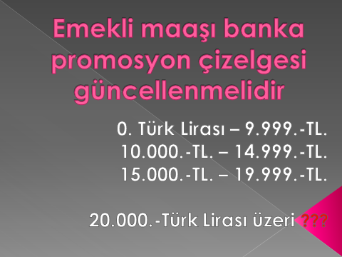 Susamıyorum ama su ya değil. (@caka_01) on Twitter photo Emekli banka promosyonlarında en az yeniden değerleme oranı kadar artış niçin yapılmıyor❓
Promosyona esas maaş çizelgesi niçin artmıyor ❓
<a href="/csgbakanligi/">T.C. Çalışma ve Sosyal Güvenlik Bakanlığı</a>
<a href="/isbankasi/">İş Bankası</a>
<a href="/Akbank/">Akbank</a>
<a href="/VakifBank/">VakıfBank</a>
Banka; komisyon, eft ücretleri 44,38.- arttı
<a href="/csgbakanligi/">T.C. Çalışma ve Sosyal Güvenlik Bakanlığı</a>
<a href="/GarantiBBVA/">Garanti BBVA</a>
<a href="/qnbtr/">QNB Türkiye</a>
<a href="/Halkbank/">Halkbank</a> Emekli banka promosyonlarında en az yeniden değerleme oranı kadar artış niçin yapılmıyor❓
Promosyona esas maaş çizelgesi niçin artmıyor ❓
<a href="/csgbakanligi/">T.C. Çalışma ve Sosyal Güvenlik Bakanlığı</a>
<a href="/isbankasi/">İş Bankası</a>
<a href="/Akbank/">Akbank</a>
<a href="/VakifBank/">VakıfBank</a>
Banka; komisyon, eft ücretleri 44,38.- arttı
<a href="/csgbakanligi/">T.C. Çalışma ve Sosyal Güvenlik Bakanlığı</a>
<a href="/GarantiBBVA/">Garanti BBVA</a>
<a href="/qnbtr/">QNB Türkiye</a>
<a href="/Halkbank/">Halkbank</a>