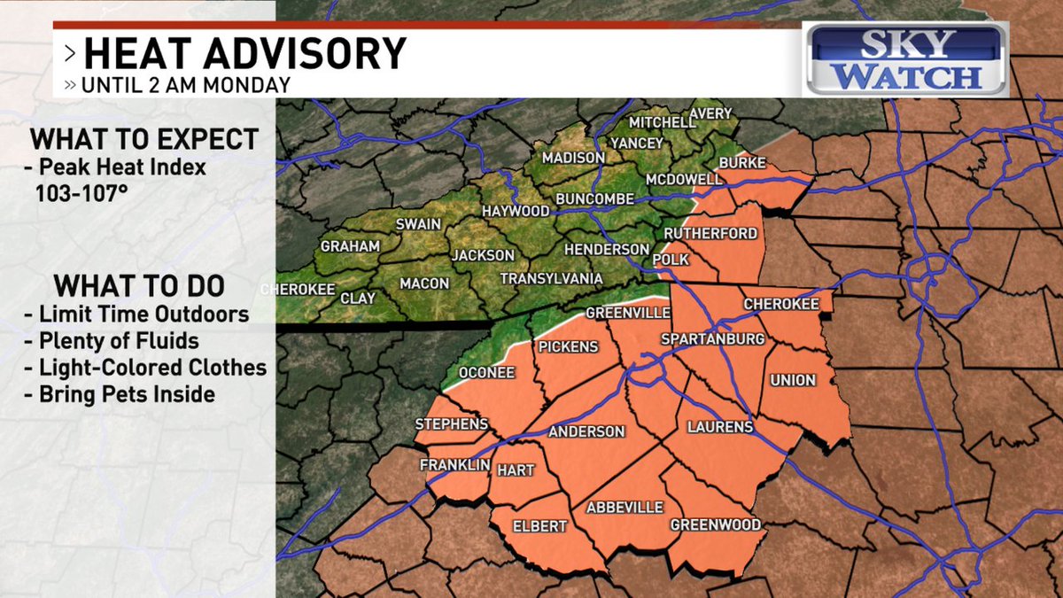 JasonBoyerWLOS's tweet image. The National Weather Service has issued a *HEAT ADVISORY* for Burke, Caldwell, McDowell, UNTIL: Jul 28 2:00AM. More information here --> wlos.com/?More information: wlos.com #News13