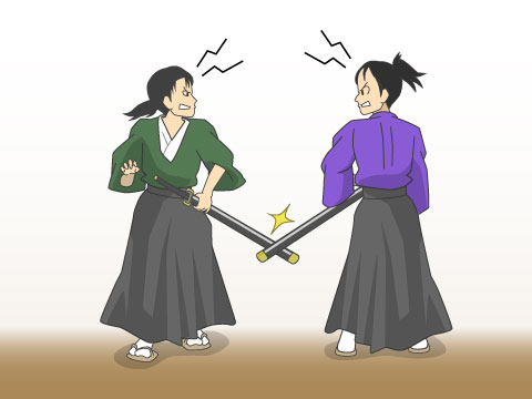 BotHakase's tweet image. 鞘当て【さやあて】(1)武士が道で行き違うときに、互いに刀の鞘に触れたのをとがめ、争うこと。さやとがめ。転じて、ささいなことからおこるけんか・争い。(2)一人の女性をめぐり二人の男性が争うこと。「恋の鞘当て」(3)歌舞伎の趣向の一つ。