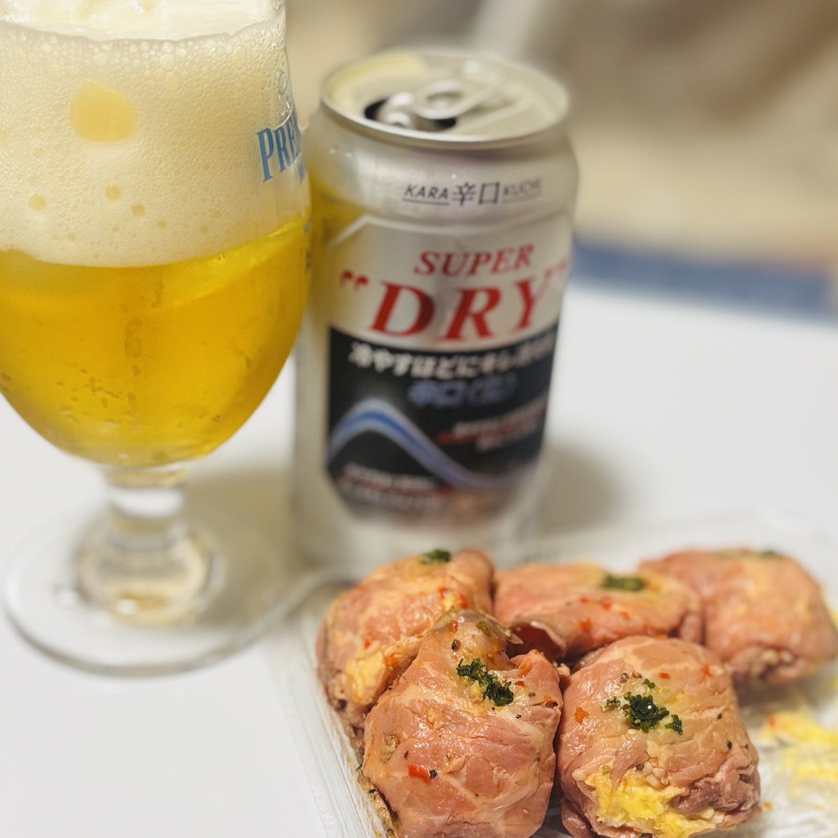 atmryume's tweet image. 今夜のナメレスお供たち🍺💗
ローストビーフでつつんだポテサラ、めっちゃおいしい！！！！！！！