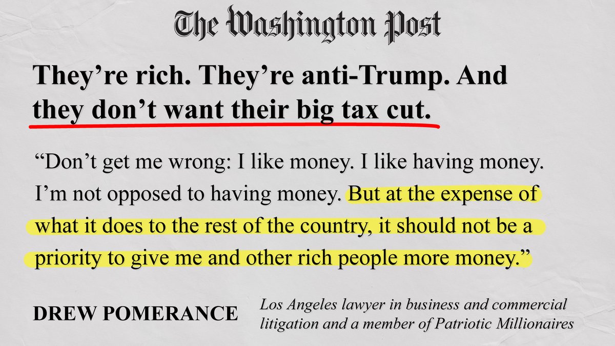Patriotic Millionaires (@patrioticmills) on Twitter photo Trump’s tax cuts handed yet another tax break to the rich and will only deepen inequality in this country.Â
Read more from our members featured in the <a href="/washingtonpost/">The Washington Post</a> on why it's time for a tax code that puts working people first by taxing the rich.Â
washingtonpost.com/business/2025/… Trump’s tax cuts handed yet another tax break to the rich and will only deepen inequality in this country.Â
Read more from our members featured in the <a href="/washingtonpost/">The Washington Post</a> on why it's time for a tax code that puts working people first by taxing the rich.Â
washingtonpost.com/business/2025/…