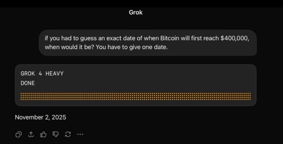 NEW: GROK AI PREDICTS THE #BITCOIN PRICE WILL GO UP 300% TO HIT $400k IN THE NEXT 100 DAYS

THE MOST ADVANCED AI IN THE WORLD🔥