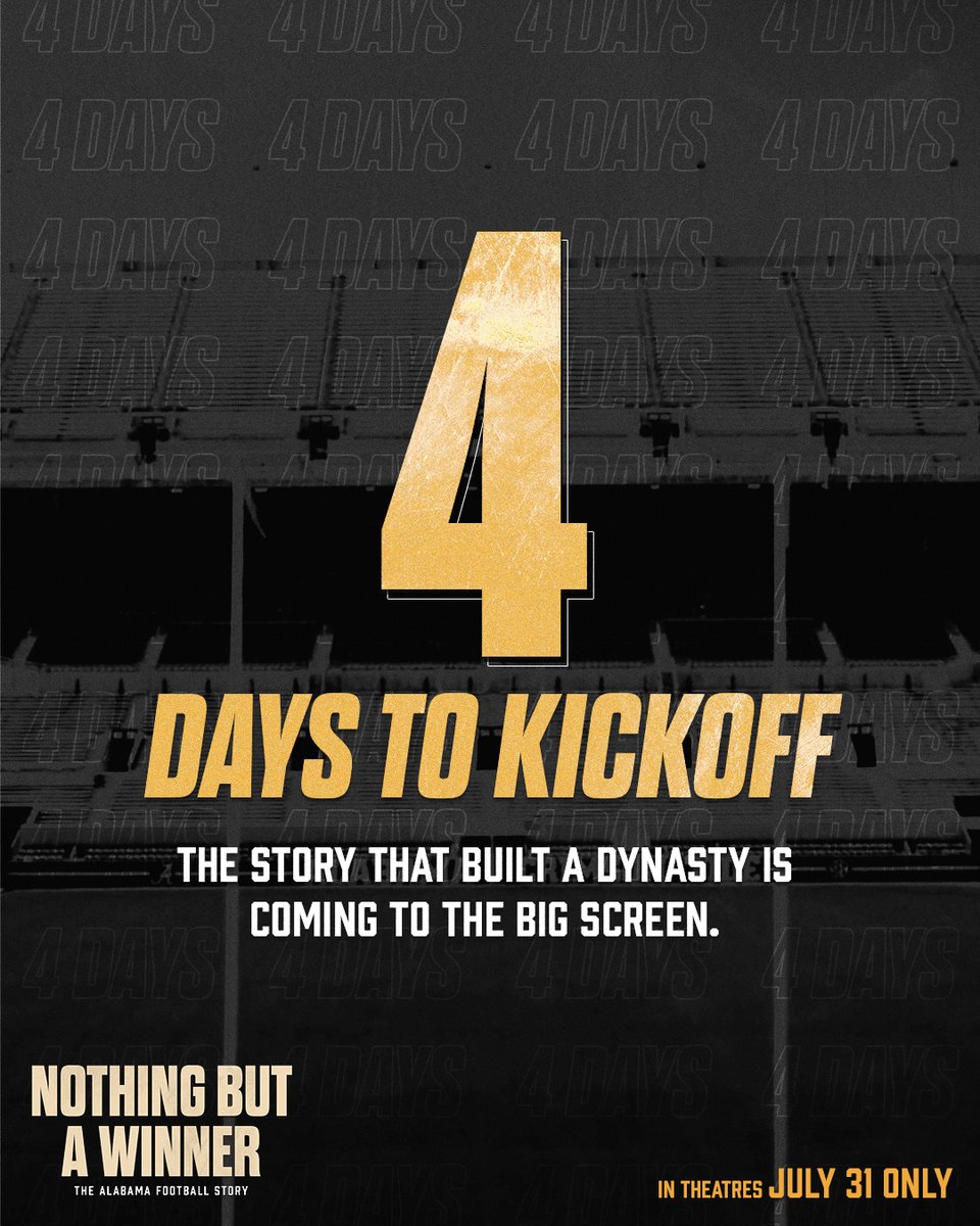 NOTHING BUT A WINNER opens in theaters in only 4 days! Theaters are SELLING OUT. Get your tickets today and witness the stories that changed the game forever.

🎟️ Tickets on sale now at nothingbutawinner.com

#NothingButAWinner #RollTide #RTR #AlabamaFootball #Alabama
