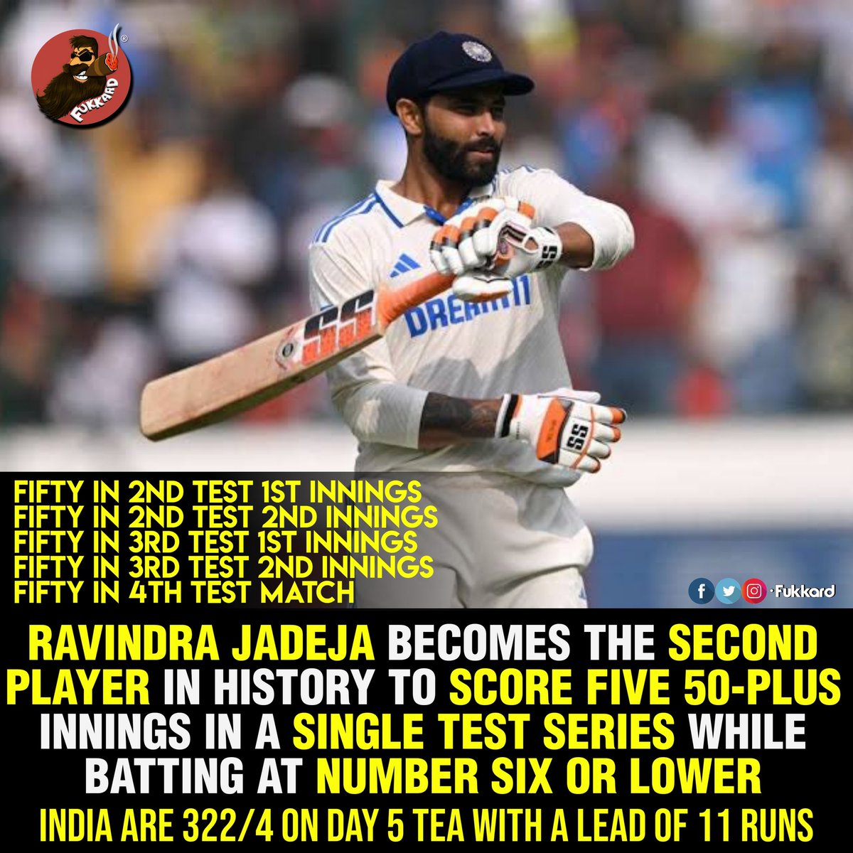 Fukkard's tweet image. Jaddu 🥵🥵 #RavindraJadeja
India need to defend 35 overs to drawn the 4th test.
England need 6 wkts to win the test & series.
#INDvsEND #INDvENGTest