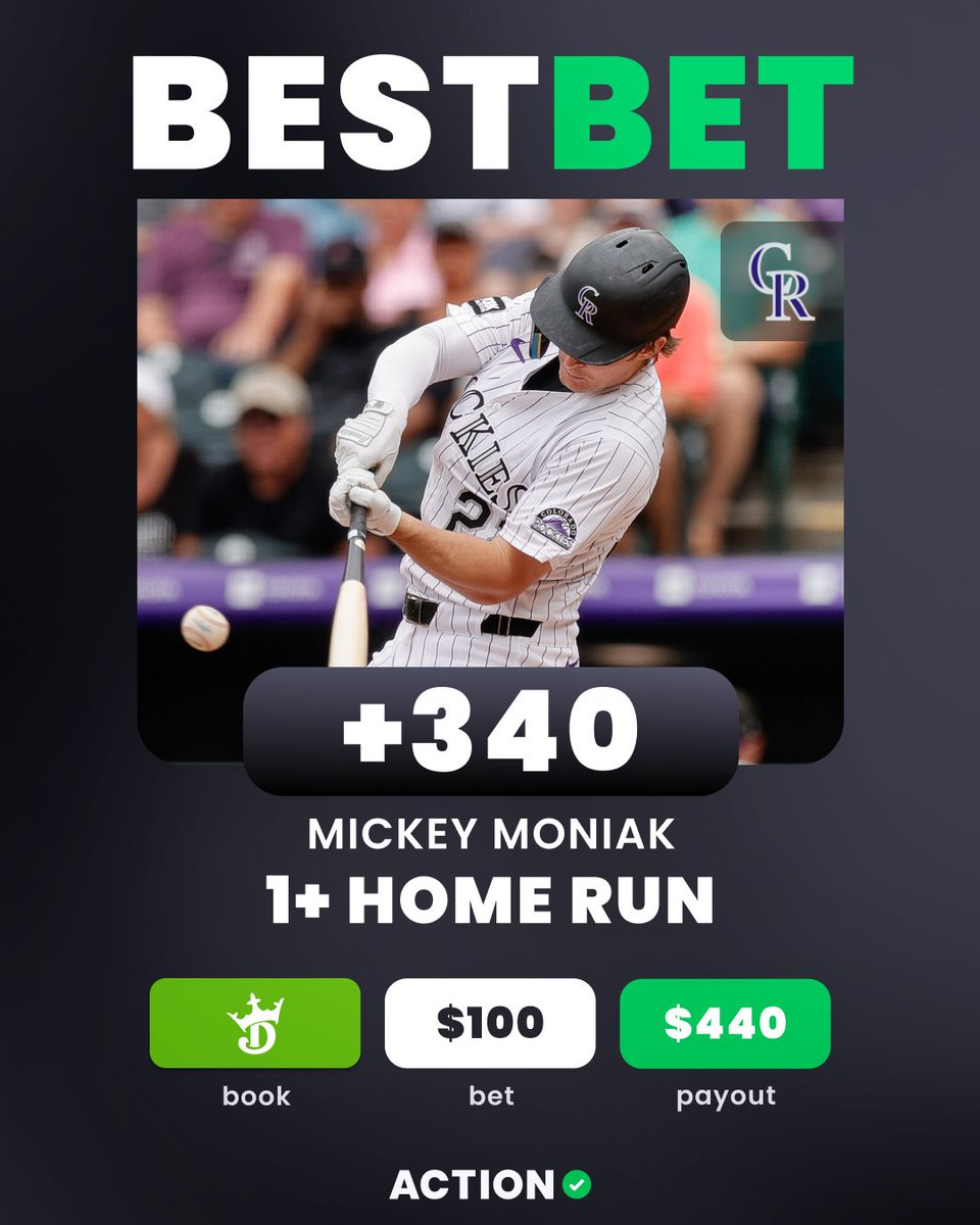 ActionNetworkHQ's tweet image. ⚾️ SUNDAY MLB BEST BET
💣 MICKEY MONIAK 1+ HOME RUN
👇 Add directly to your betslip
bit.ly/MM072725
🗣️ "Tomoyuki Sugano, who gets the nod today for Baltimore, has conceded 13 of his 20 home runs this season to left-handed hitters like Moniak."