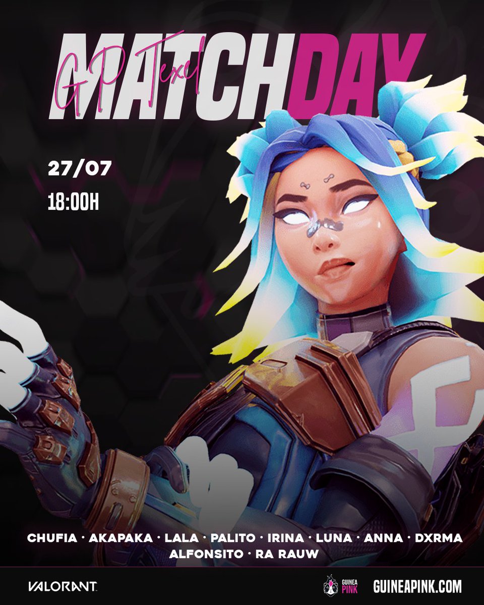 Guinea Pink 🏳️🌈 (@guineapinkclub) on Twitter photo 🔥MATCH DAY #VCTGameChangers 🔥
#GPTexel
Tras un mal inició toca empezar a remar resultados ¡VAMOS GLADIADORAS! ⚔️
🐹<a href="/akntilado/">GP AkaPaka🤖</a> <a href="/chufiia/">sof | GP Chufia 🩷</a> <a href="/impalito_/">GP Palito</a> <a href="/andreacosta_4/">GP Luna🦋</a> <a href="/aannaabz/">GP anna 💗</a> <a href="/_Lala022/">GP LaLa</a> <a href="/maiterdgzr/">Dxrkma</a> <a href="/iriina333/">GP Irina</a>
👔 <a href="/Alfonsiito_g/">GP Alfonsito</a> <a href="/_Sergiglez1/">Ra Rauw</a>
#BEPROUD 🏳️🌈 🔥MATCH DAY #VCTGameChangers 🔥
#GPTexel
Tras un mal inició toca empezar a remar resultados ¡VAMOS GLADIADORAS! ⚔️
🐹<a href="/akntilado/">GP AkaPaka🤖</a> <a href="/chufiia/">sof | GP Chufia 🩷</a> <a href="/impalito_/">GP Palito</a> <a href="/andreacosta_4/">GP Luna🦋</a> <a href="/aannaabz/">GP anna 💗</a> <a href="/_Lala022/">GP LaLa</a> <a href="/maiterdgzr/">Dxrkma</a> <a href="/iriina333/">GP Irina</a>
👔 <a href="/Alfonsiito_g/">GP Alfonsito</a> <a href="/_Sergiglez1/">Ra Rauw</a>
#BEPROUD 🏳️🌈