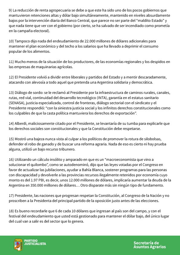 MILEI FUE A DIVIDIR Y A MENTIR A LOS ARGENTINOS 

Comunicado de la Secretaría de Asuntos Agrarios del Partido Justicialista.